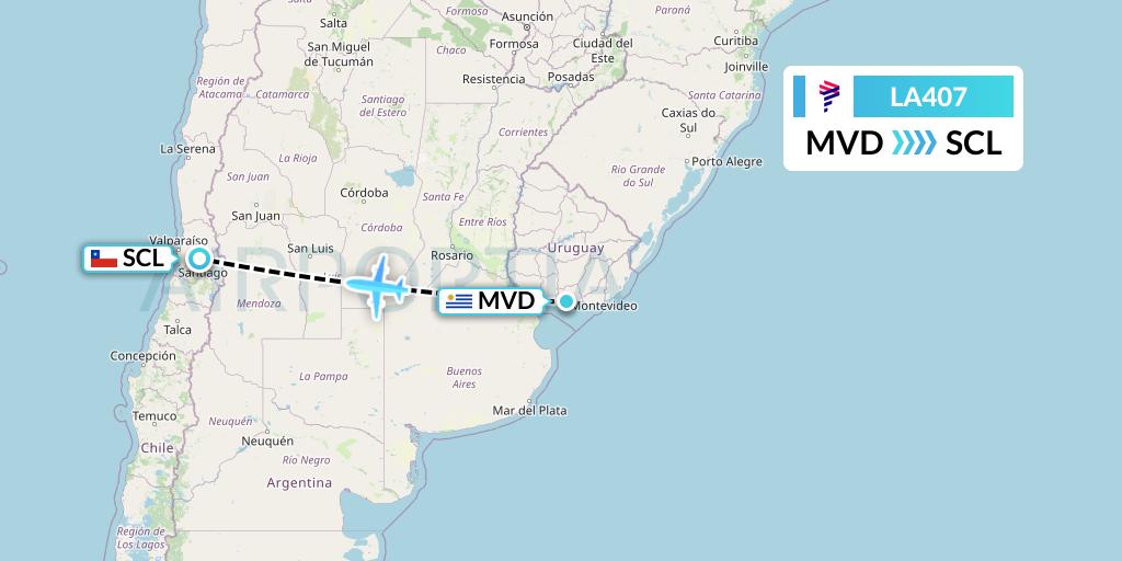 LA407 LAN Airlines Flight Map: Montevideo to Santiago