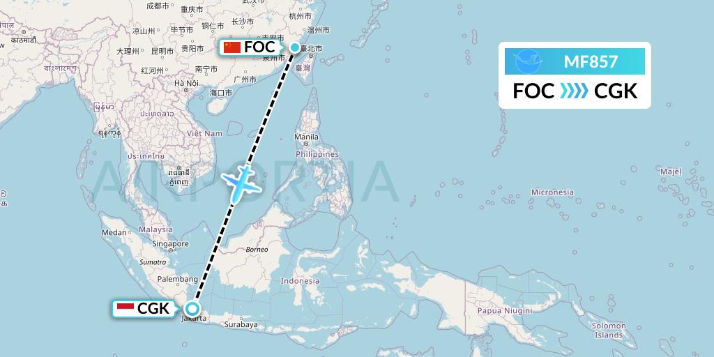 MF857 Xiamen Airlines Flight Map: Fuzhou to Jakarta