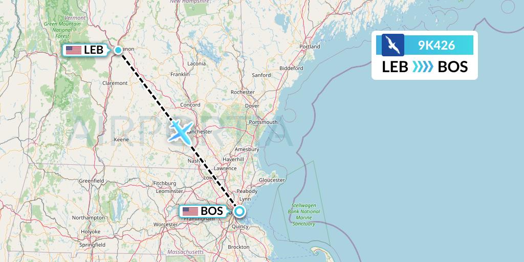 9K426 Cape Air Flight Map: Lebanon to Boston