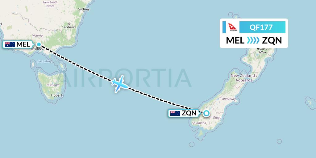 QF177 Qantas Flight Map: Melbourne to Queenstown