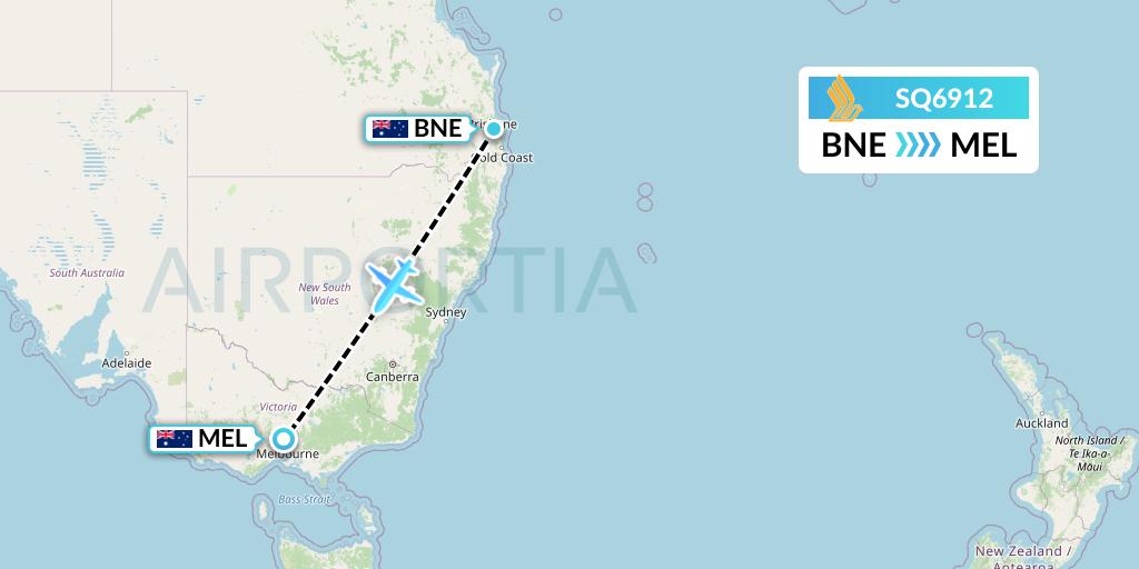 SQ6912 Singapore Airlines Flight Map: Brisbane to Melbourne