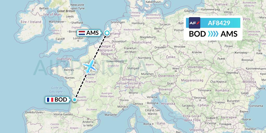 AF8429 Air France Flight Map: Bordeaux to Amsterdam