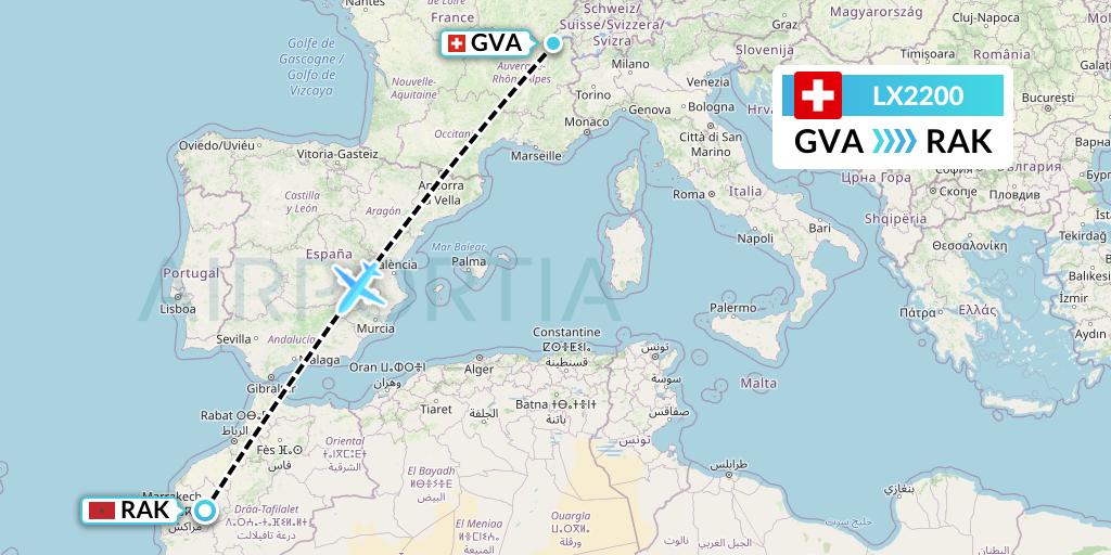 LX2200 Swiss Flight Map: Geneva to Marrakesh