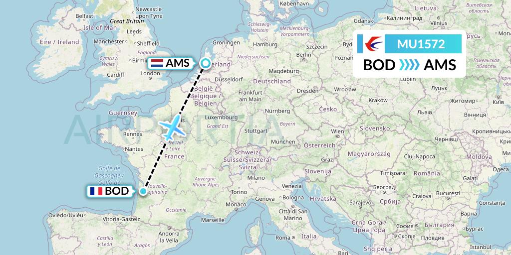 MU1572 China Eastern Airlines Flight Map: Bordeaux to Amsterdam