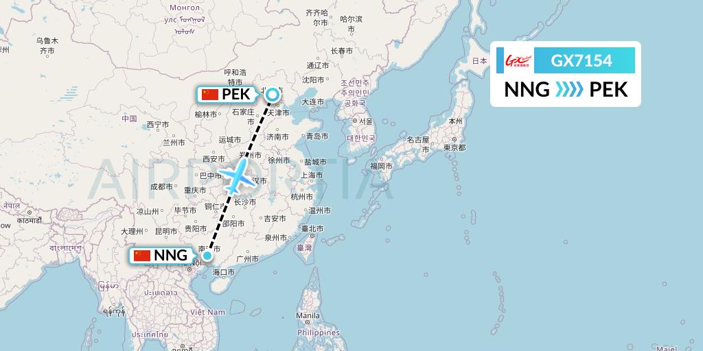 GX7154 GX Airlines Flight Map: Nanning to Beijing