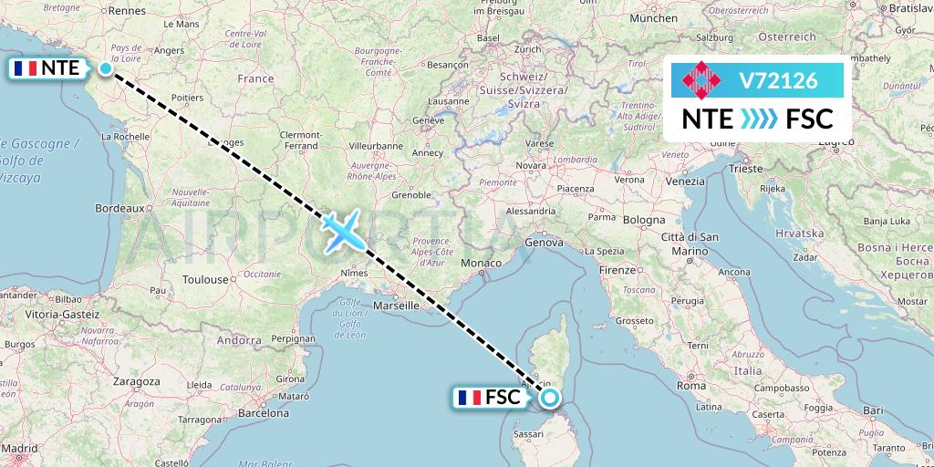 V72126 Volotea Flight Map: Nantes to Figari