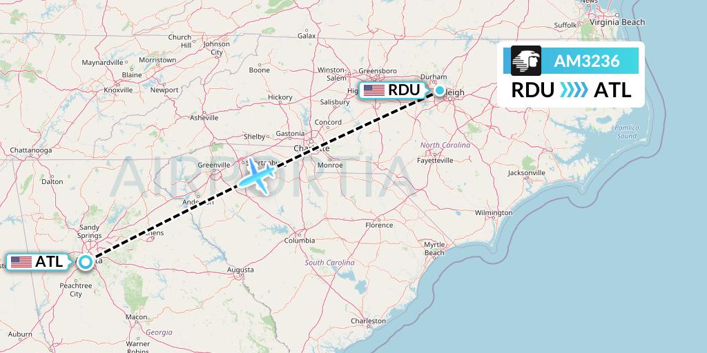 AM3236 Aeromexico Flight Map: Raleigh-Durham to Atlanta