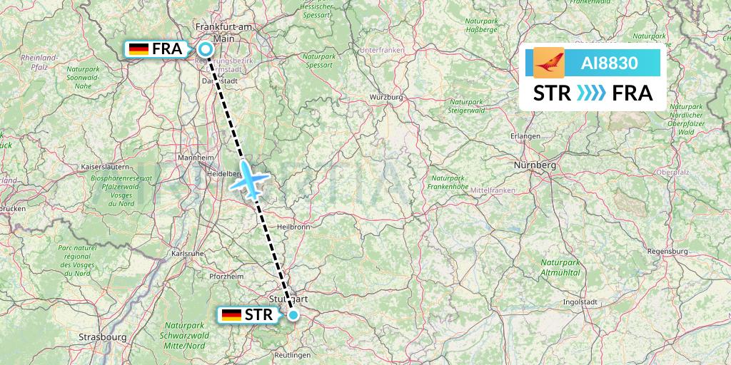 AI8830 Air India Flight Map: Stuttgart to Frankfurt