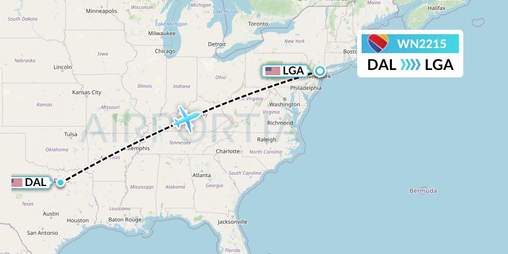 WN2215 Southwest Airlines Flight Map: Dallas to New York