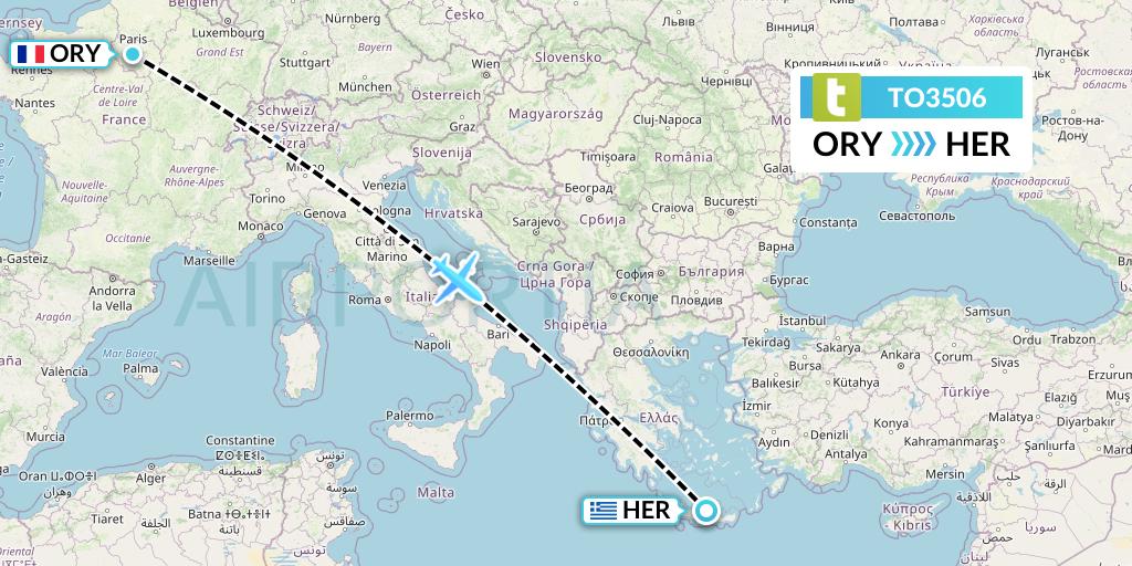 TO3506 Transavia France Flight Map: Paris to Heraklion