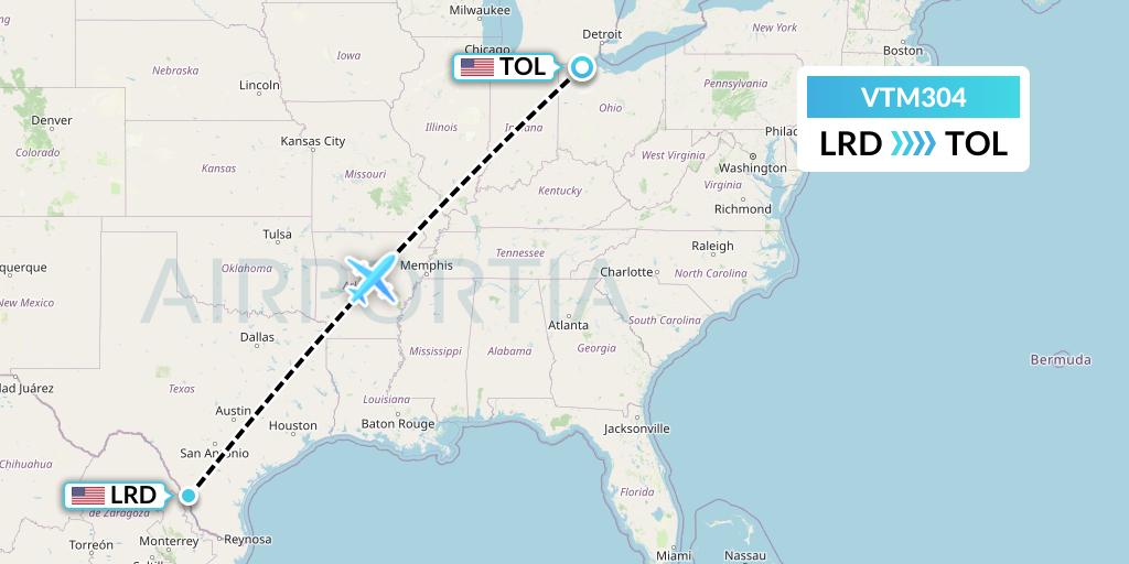 VTM304 Aeronaves TSM Flight Map: Laredo to Toledo