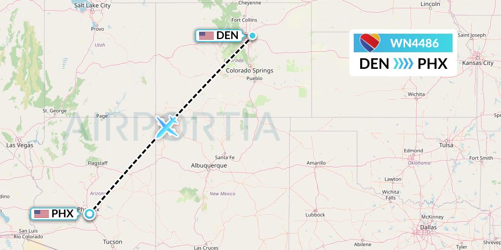 WN4486 Southwest Airlines Flight Map: Denver to Phoenix