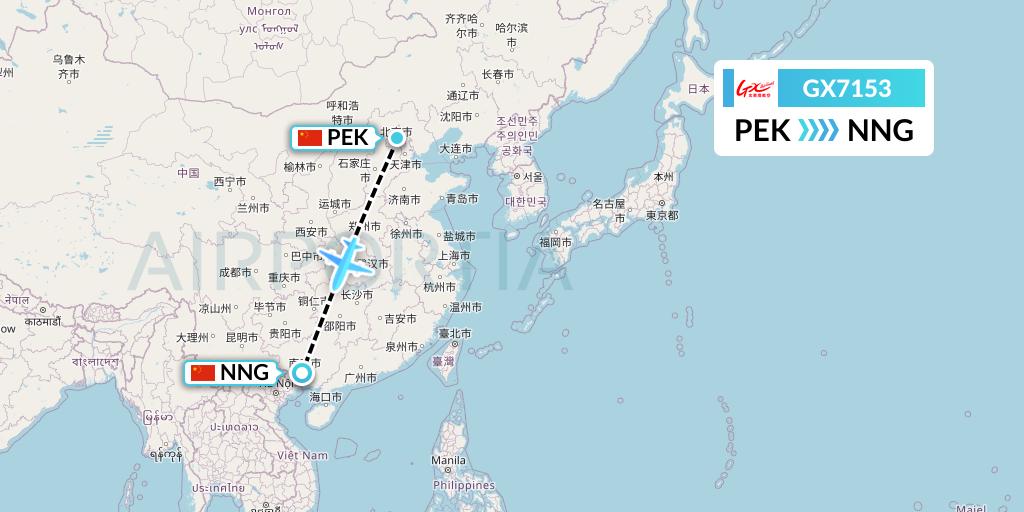 GX7153 GX Airlines Flight Map: Beijing to Nanning