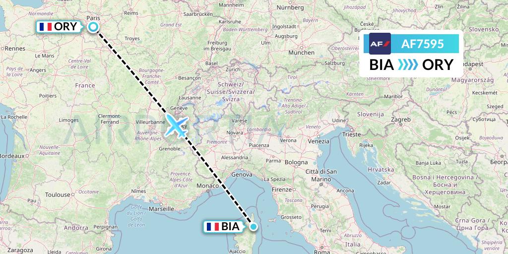 AF7595 Air France Flight Map: Bastia to Paris