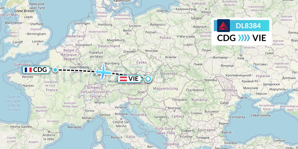 DL8384 Delta Air Lines Flight Map: Paris to Vienna