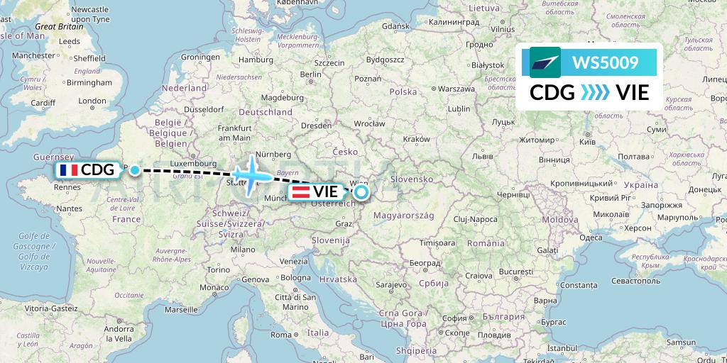 WS5009 WestJet Flight Map: Paris to Vienna