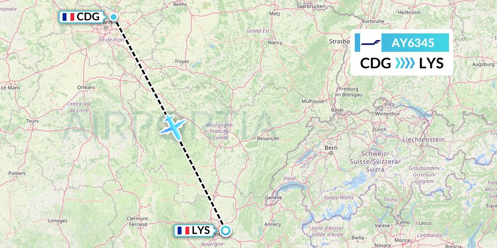 AY6345 Finnair Flight Map: Paris to Lyon
