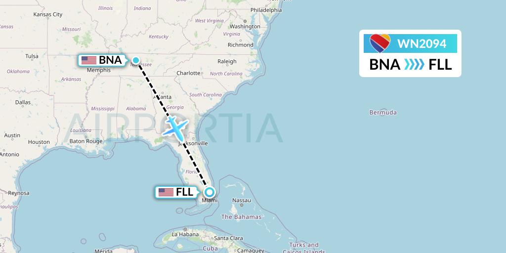 WN2094 Southwest Airlines Flight Map: Nashville to Fort Lauderdale