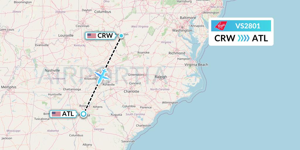 VS2801 Virgin Atlantic Airways Flight Map: Charleston to Atlanta