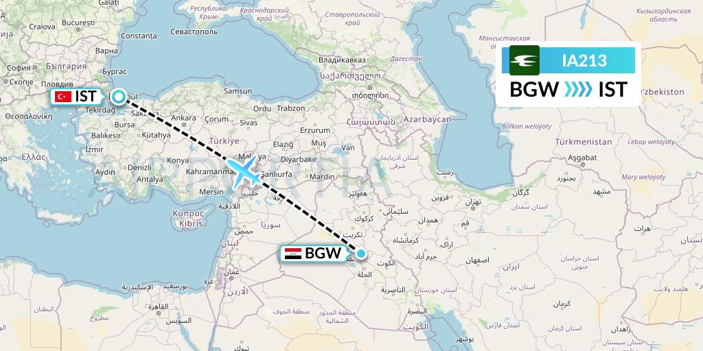 IA213 Iraqi Airways Flight Map: Baghdad to Istanbul