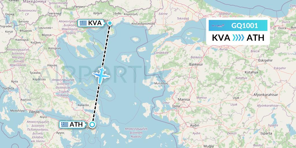 GQ1001 Sky Express (Greece) Flight Map: Kavala to Athens