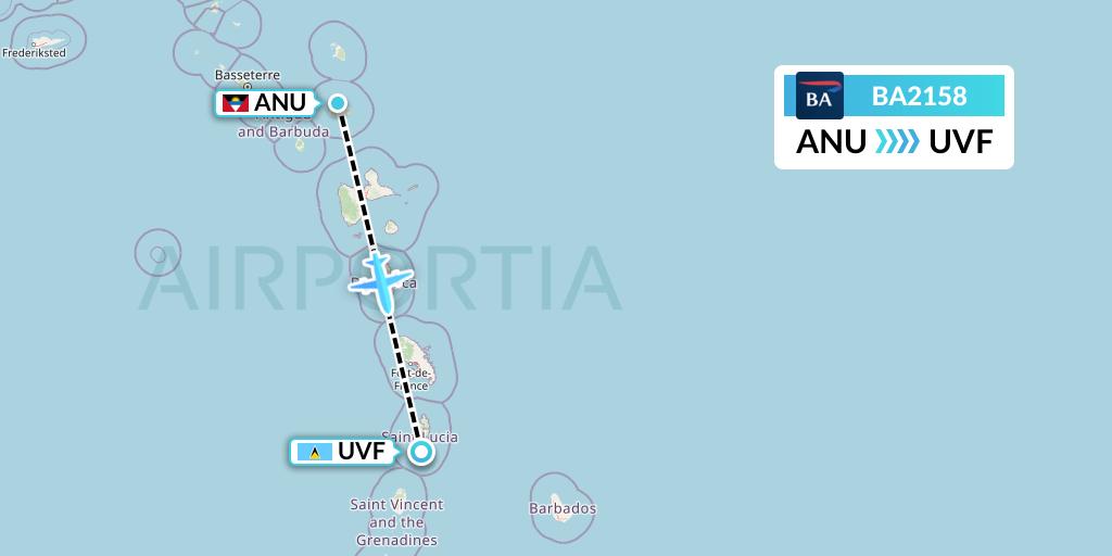 BA2158 British Airways Flight Map: Antigua to Vieux Fort
