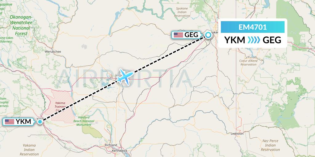 EM4701 Empire Airlines Flight Map: Yakima to Spokane
