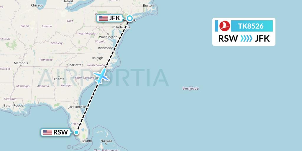 TK8526 Turkish Airlines Flight Map: Fort Myers to New York