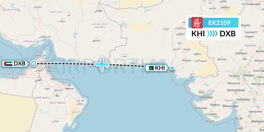 EK2109 Emirates Flight Map: Karachi to Dubai