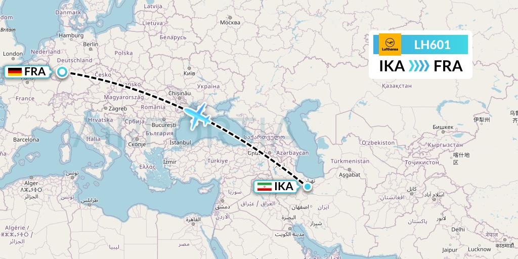 LH601 Lufthansa Flight Map: Tehran to Frankfurt