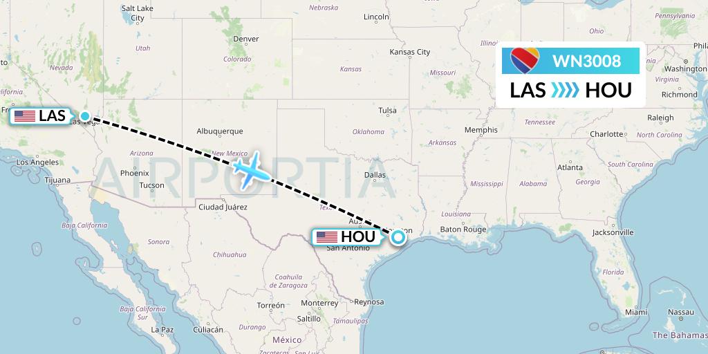 WN3008 Southwest Airlines Flight Map: Las Vegas to Houston