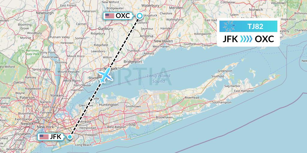 TJ82 Tradewind Aviation Flight Map: New York to Oxford