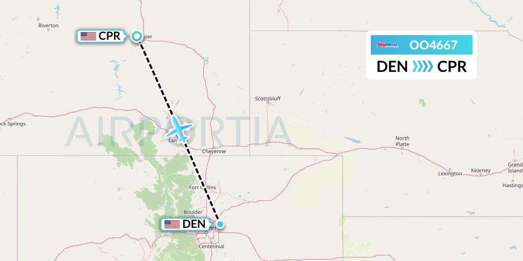 OO4667 SkyWest Airlines Flight Map: Denver to Casper