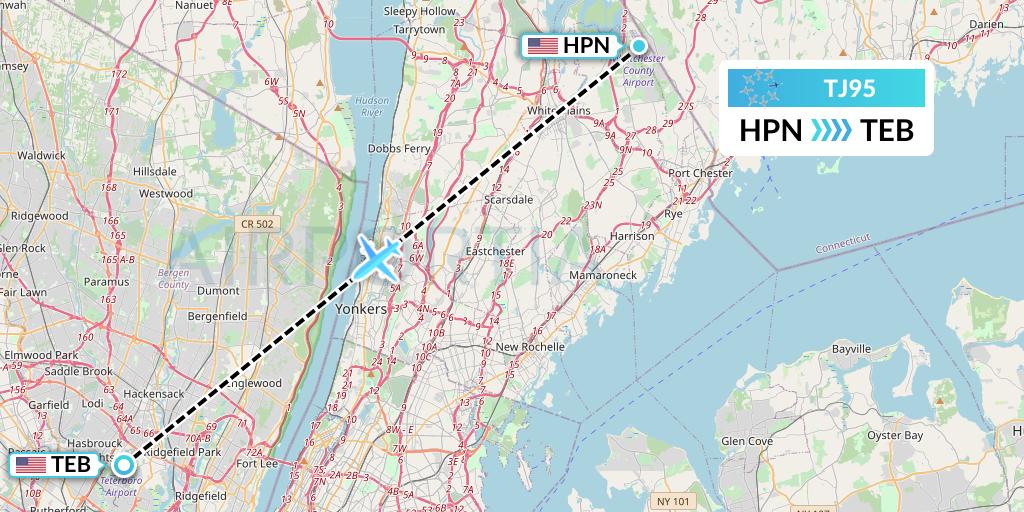 TJ95 Tradewind Aviation Flight Map: White Plains to Teterboro
