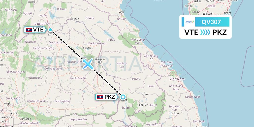 QV307 Lao Airlines Flight Map: Vientiane to Pakse