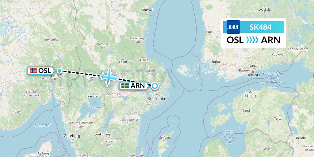 SK484 SAS Flight Map: Oslo to Stockholm