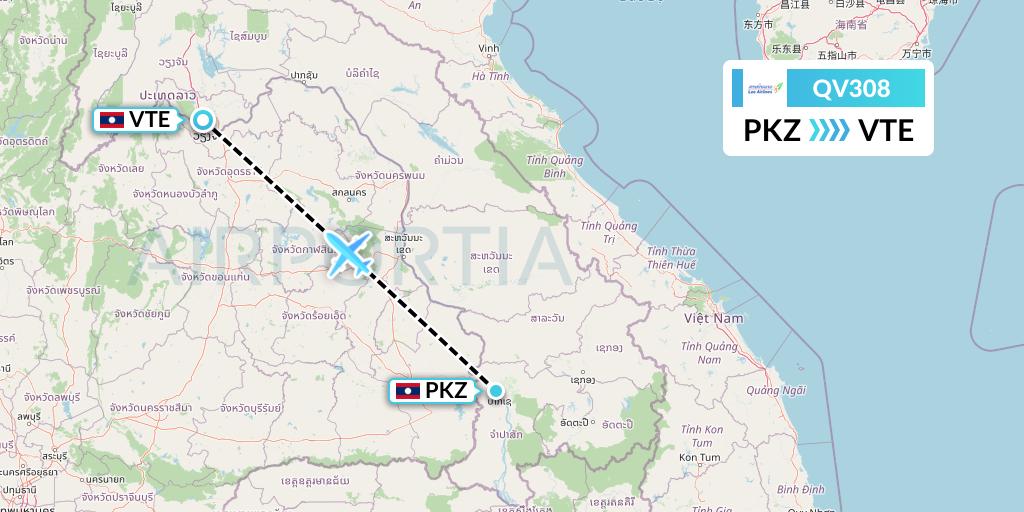 QV308 Lao Airlines Flight Map: Pakse to Vientiane