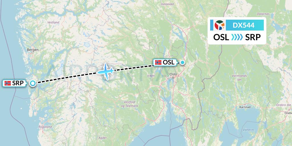DX544 Danish Air Transport Flight Map: Oslo to Stord