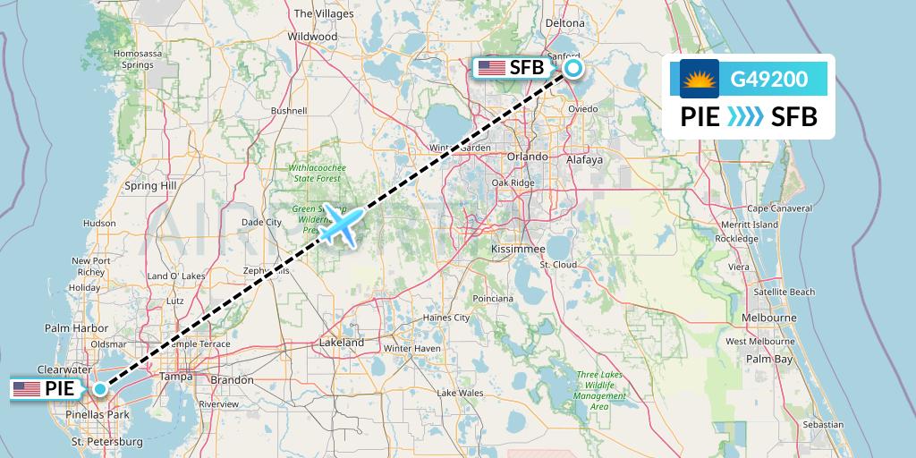G49200 Allegiant Air Flight Map: St. Petersburg to Orlando