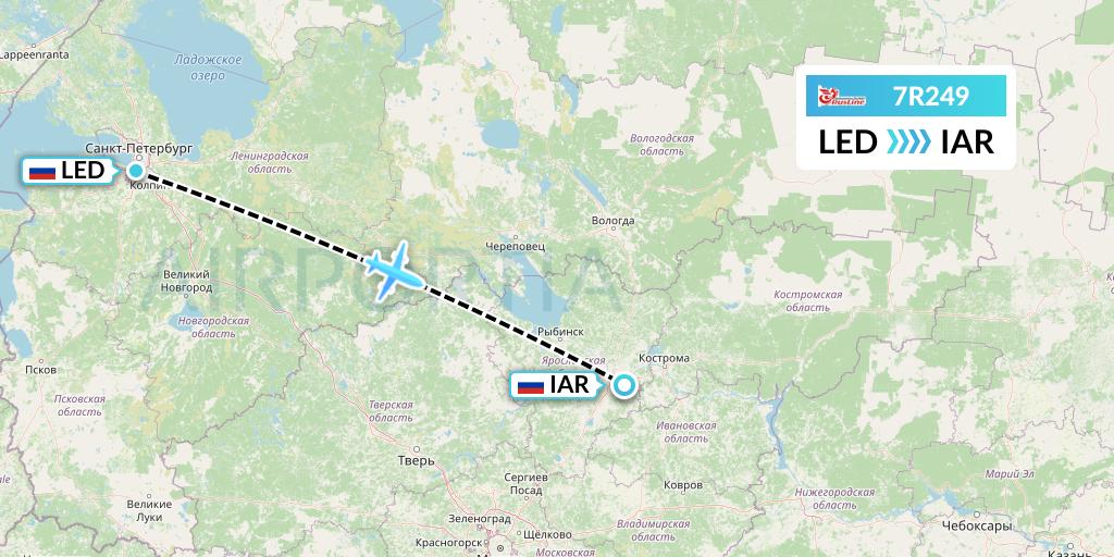 7R249 Rusline Flight Map: St. Petersburg to Yaroslavl