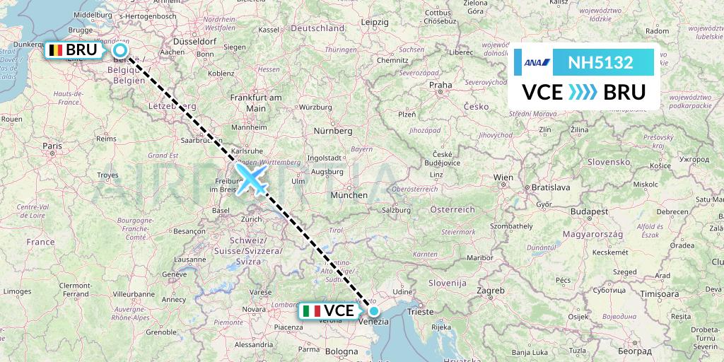 NH5132 All Nippon Airways Flight Map: Venice to Brussels