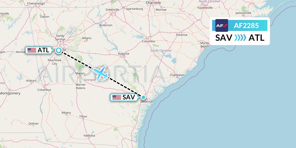 AF2285 Air France Flight Map: Savannah to Atlanta