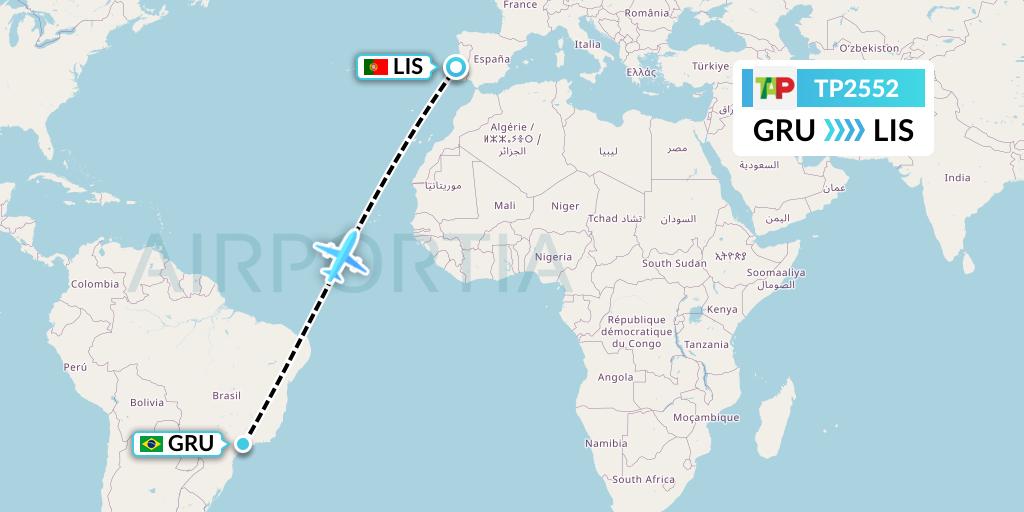TP2552 TAP Portugal Flight Map: Sao Paulo to Lisbon