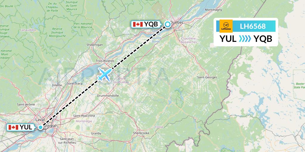 LH6568 Lufthansa Flight Map: Montreal to Quebec