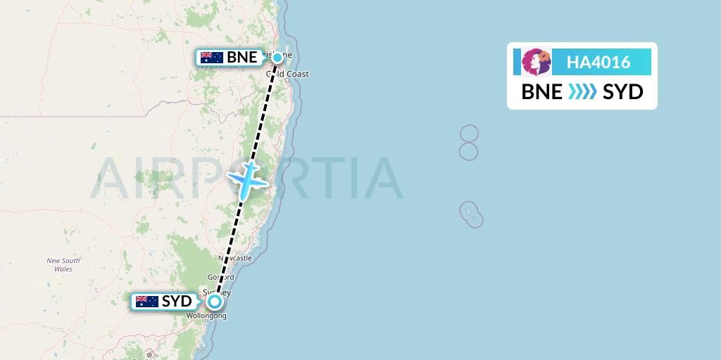 HA4016 Hawaiian Airlines Flight Map: Brisbane to Sydney