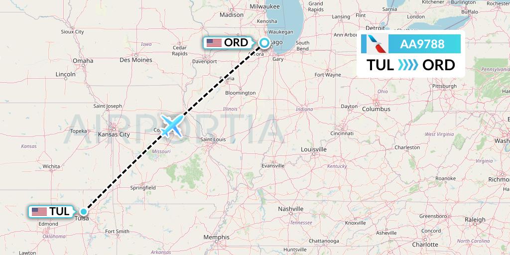 AA9788 American Airlines Flight Map: Tulsa to Chicago