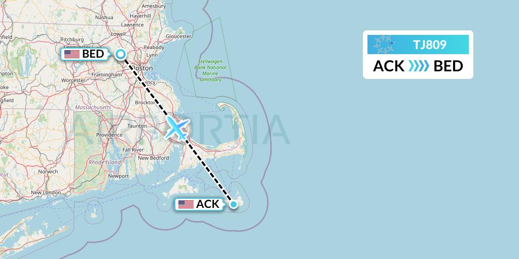 TJ809 Tradewind Aviation Flight Map: Nantucket to Bedford