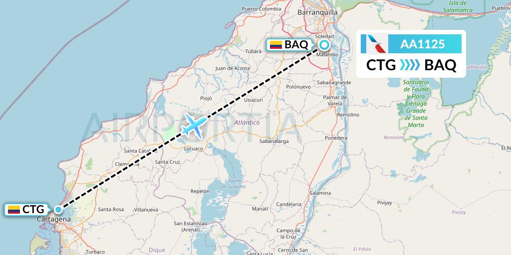 AA1125 American Airlines Flight Map: Cartagena to Barranquilla