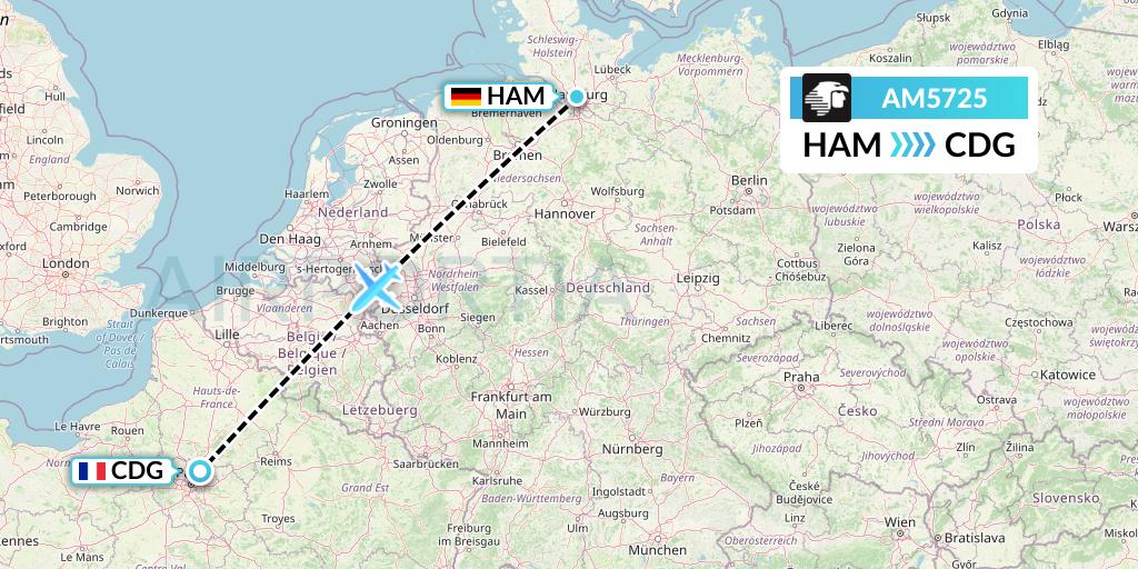 AM5725 Aeromexico Flight Map: Hamburg to Paris