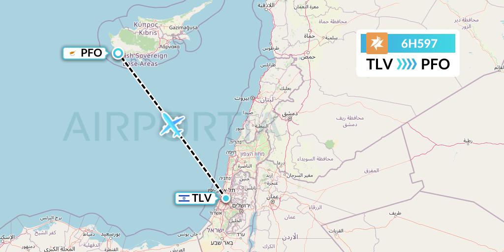 6H597 Israir Airlines Flight Map: Tel Aviv to Pafos
